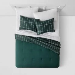 Grid Print Microfiber Reversible Comforter & Sheet Set Dark Green - Room Essentials™ -Room Essentials Sales Store GUEST 4daf5f1a f5e2 4ffd 9c0a 0163fb5f2872
