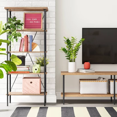 Mixed Material Media Tower Bookcase Natural - Room Essentials™ 2 Mixed Material Media Tower Bookcase Natural - Room Essentials™ - Image 2