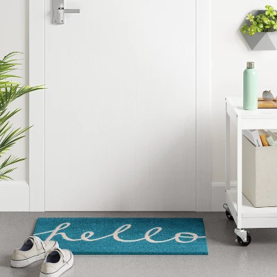 1'6"x2'6" Blue Hello Cursive Doormat - Room Essentials™ 1 1'6"x2'6" Blue Hello Cursive Doormat - Room Essentials™